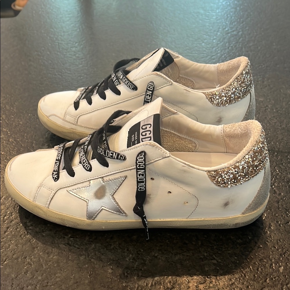 Golden Goose White and Silver Sneakers